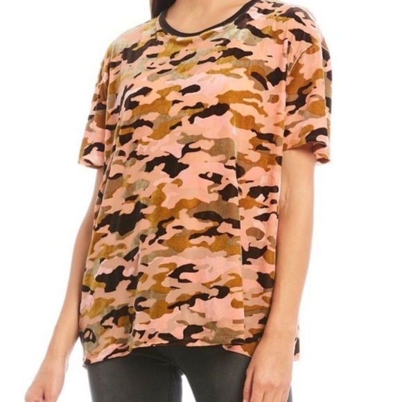 We The Free Free People Velvet Camo Burnout Tee Sz XS Hippie Boho Short Sleeve - Picture 2 of 9